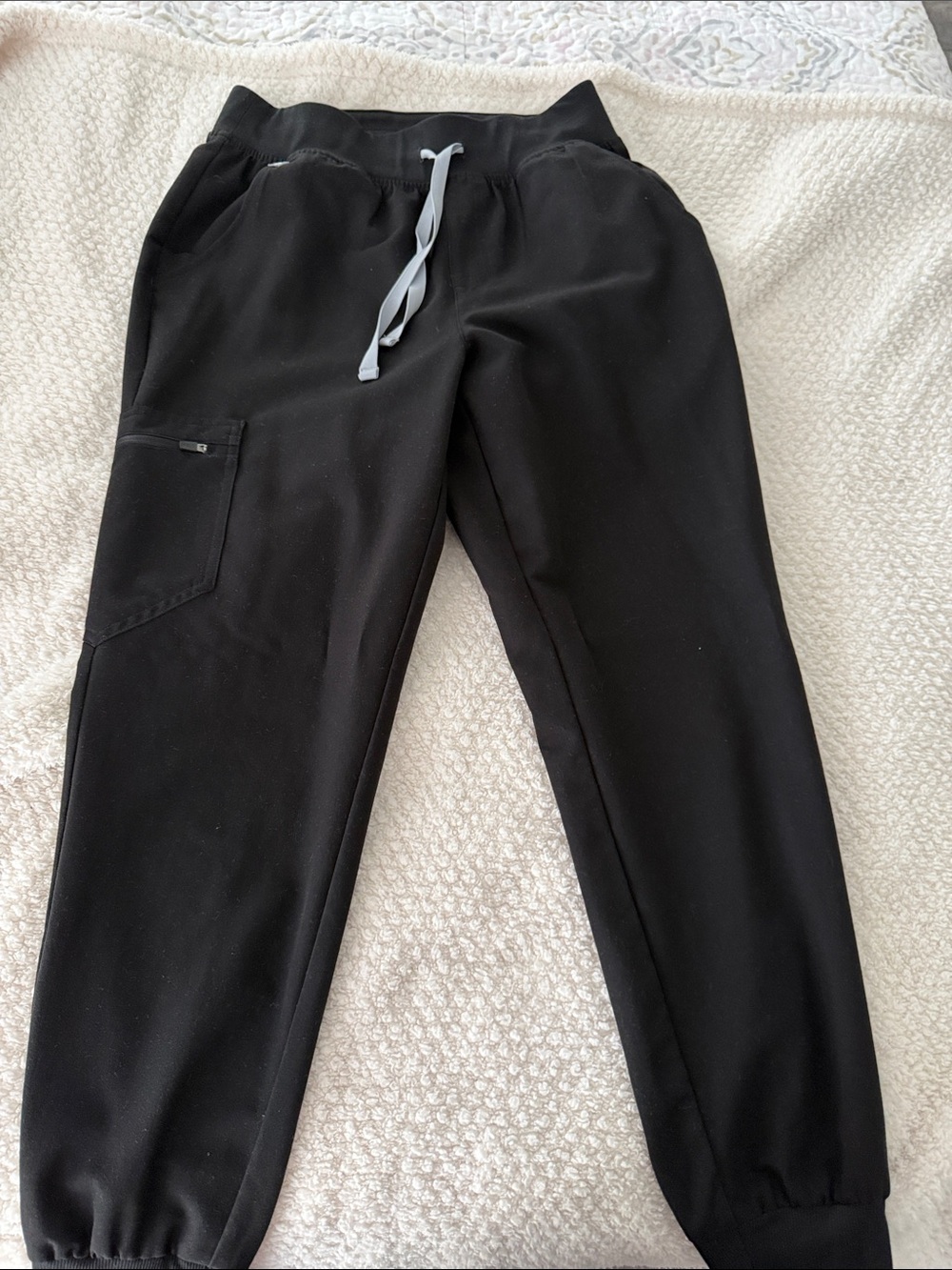 Figs Women's Black Jogger Pants with Gray Drawstring